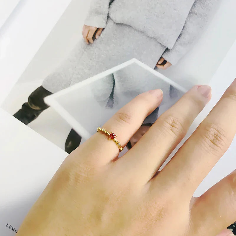 Ring with Red Heart and Zircon