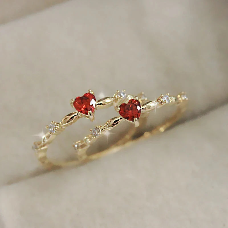 Ring with Red Heart and Zircon