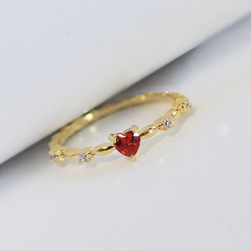 Ring with Red Heart and Zircon