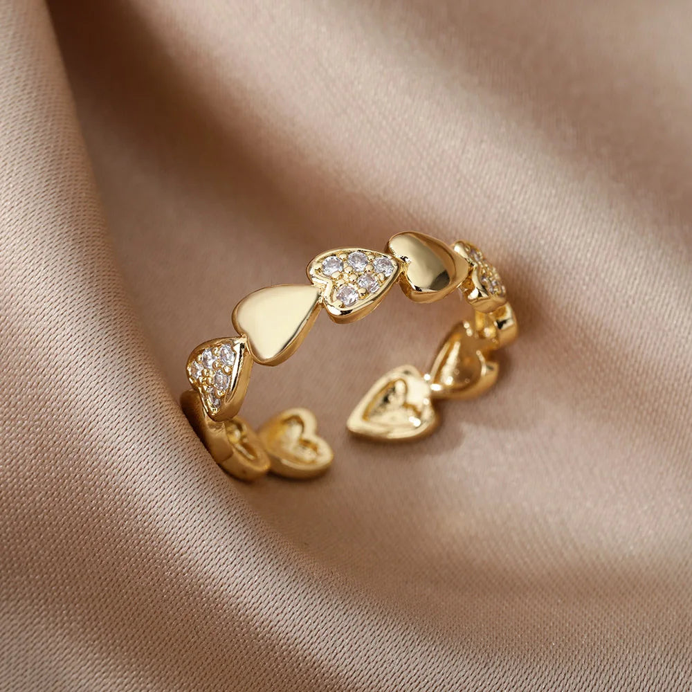 Ring with Zircon Hearts C