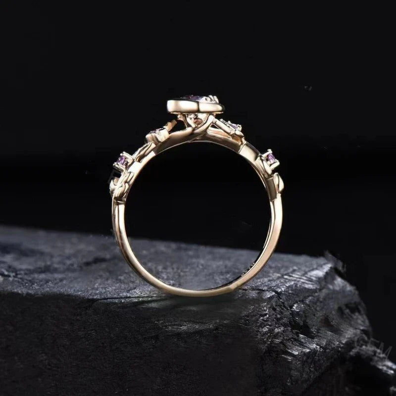 Ring with Crescent Moon and Gold Zircon
