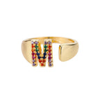 Bague large personnalisée avec initiale arc-en-ciel m