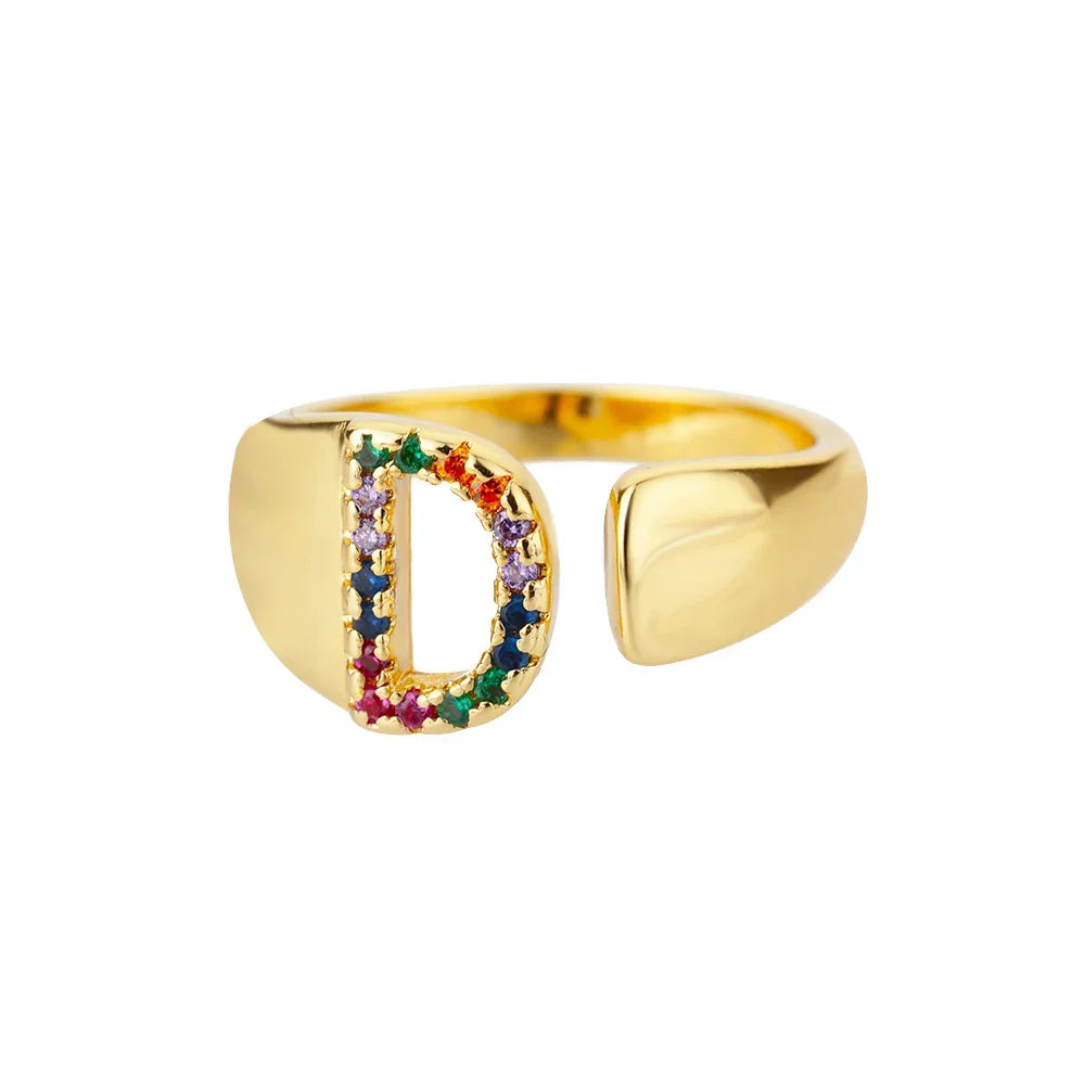 Bague avec initiale arc-en-ciel pour femme - lettre