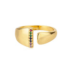 Bague large personnalisée avec initiale arc-en-ciel i