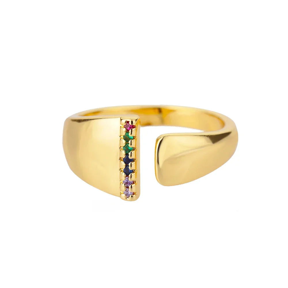 Bague large personnalisée avec initiale arc-en-ciel i