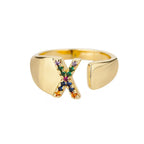 Bague large personnalisée avec initiale arc-en-ciel x
