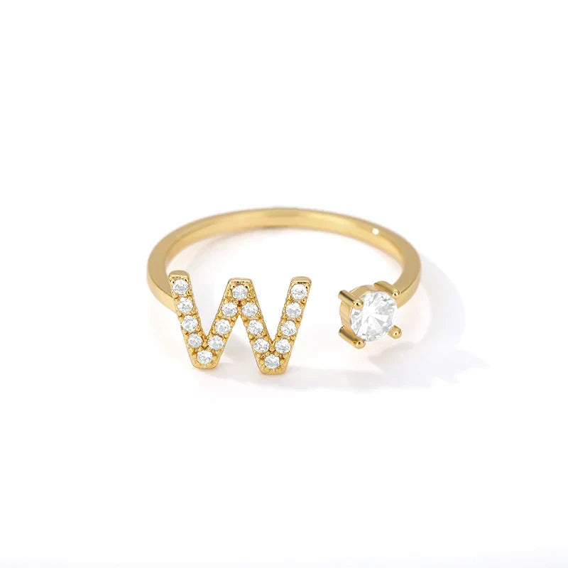 Bague avec initiale en strass pour femme - lettre