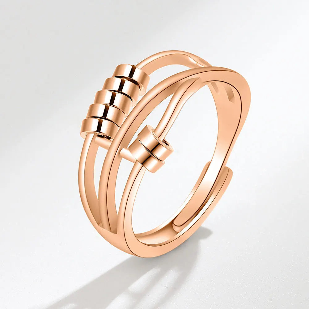 Ring with Rotating Beads against Anxiety for Women rose gold