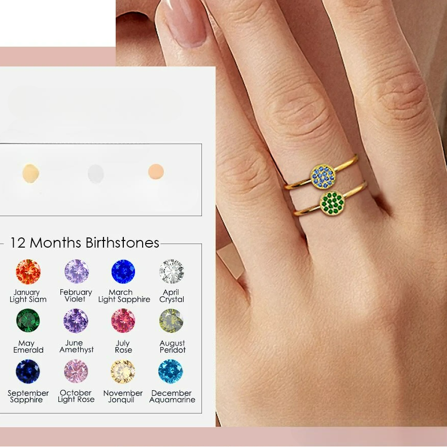 Bague avec petites pierres de naissance rondes pour femme