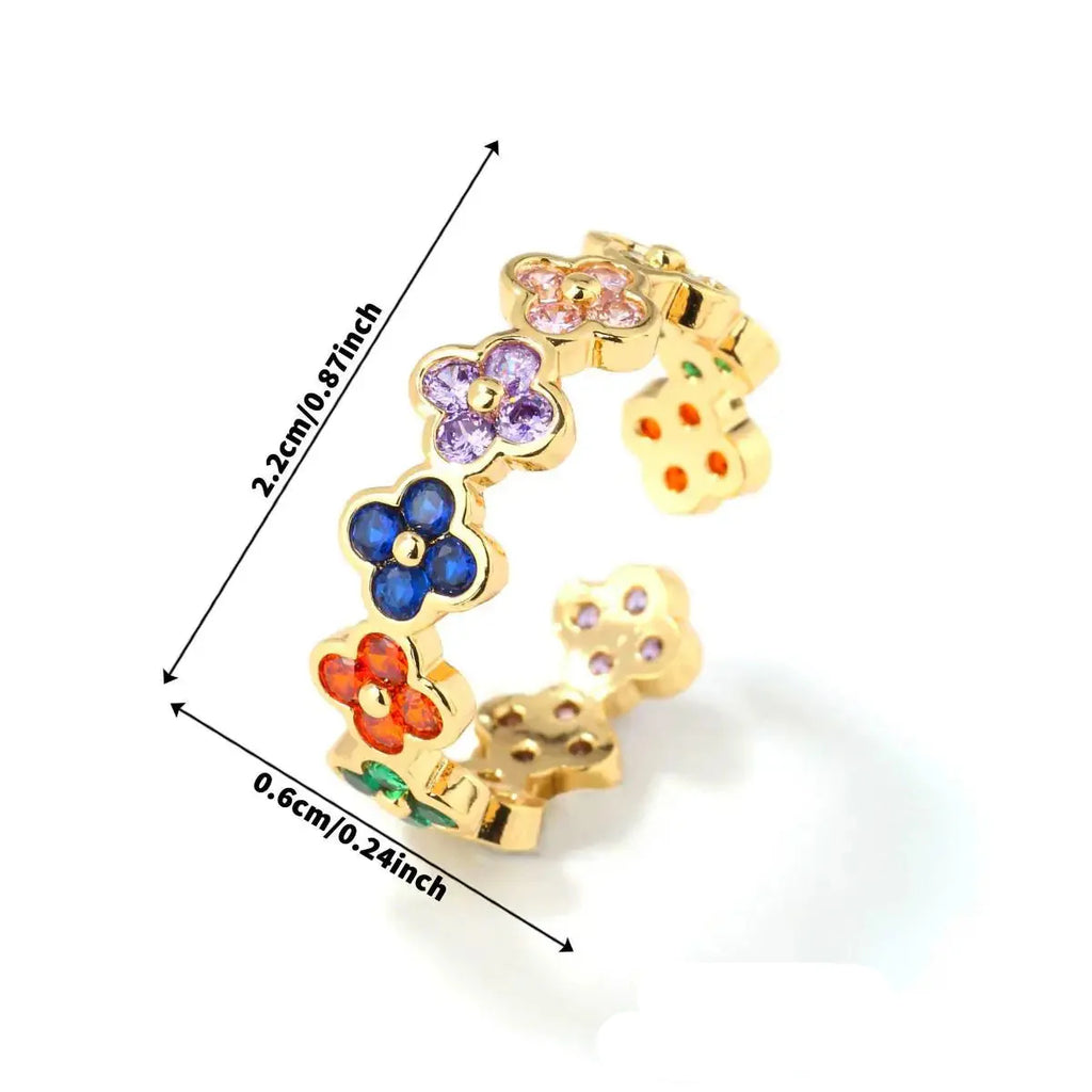 Ring with Colored 4-Leaf Clovers in Zircon