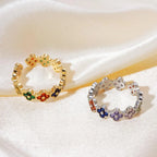 Ring with Colored 4-Leaf Clovers in Silver Zircon