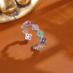 Ring with Colored 4-Leaf Clovers in Silver Zircon