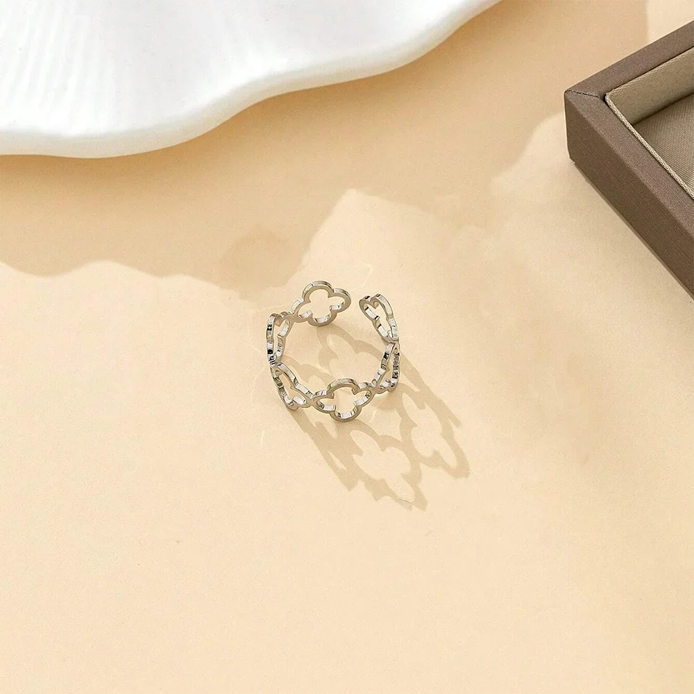 Ring with 4-Leaf Clover Lucky Charm silver