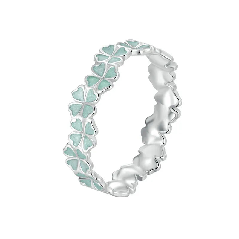 Ring with Green 4-Leaf Clovers