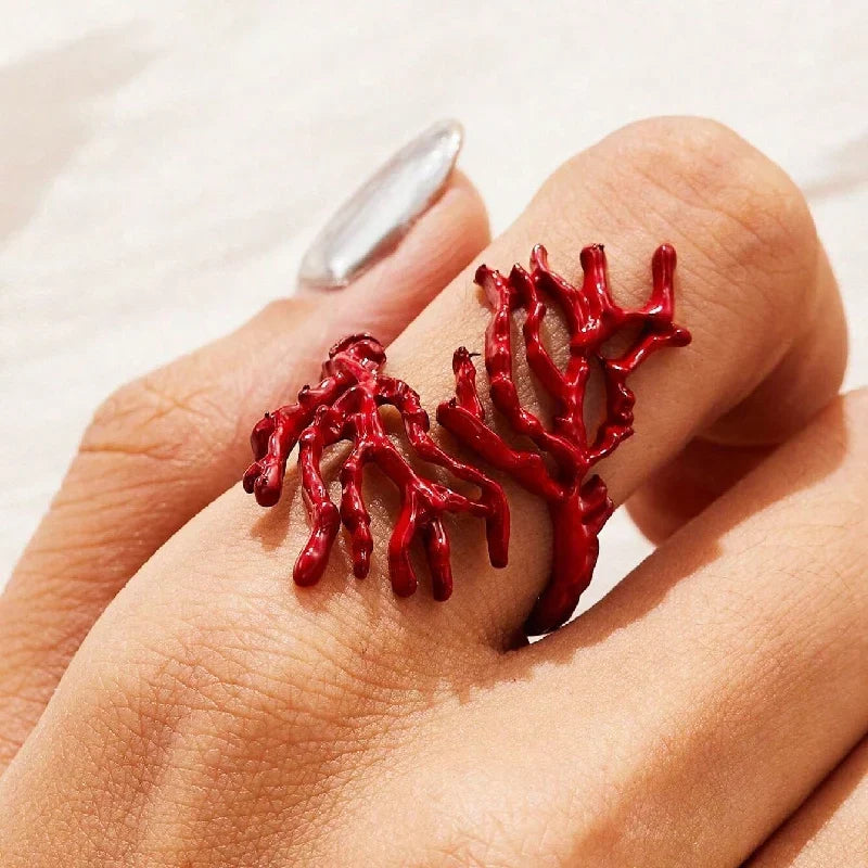 Bague branche de corail rouge