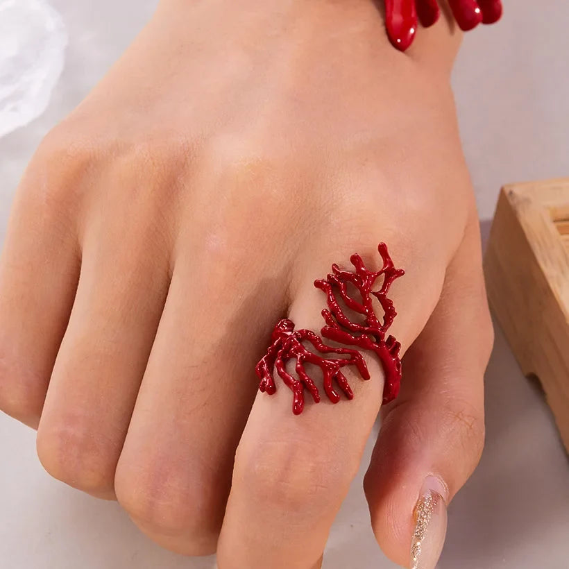 Bague branche de corail rouge