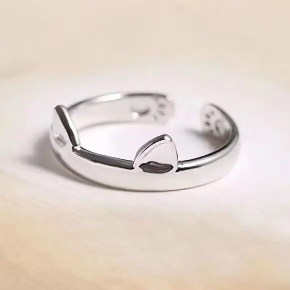 Cat Hug Ring Silver Ears