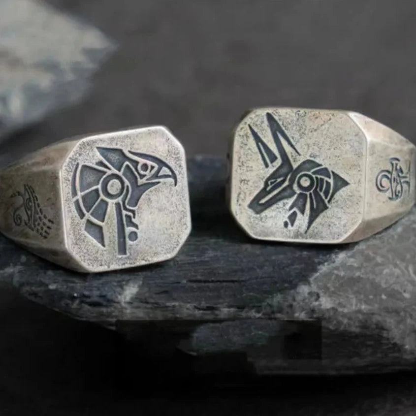 Square Ring in Egyptian Style Anubis