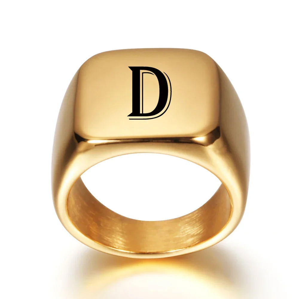 Bague large homme personnalisée avec initiale d