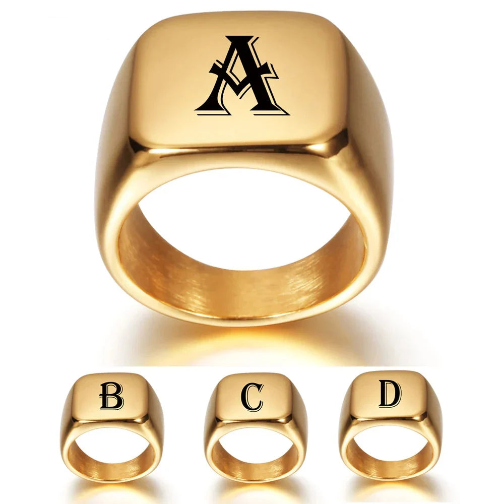 Bague large homme personnalisée avec initiale
