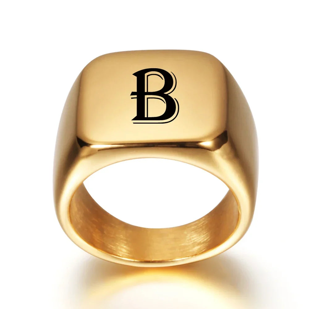 Bague large homme personnalisée avec initiale b