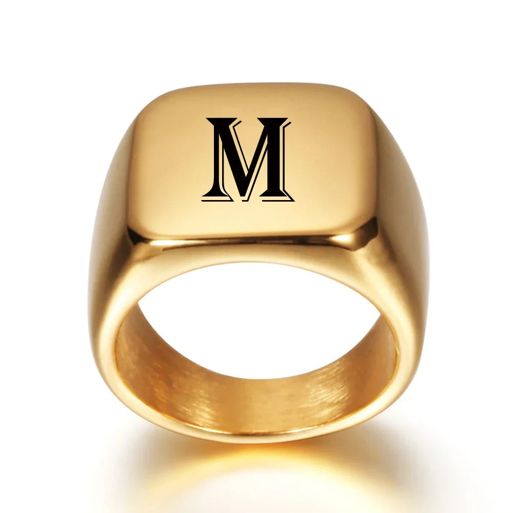 Bague large homme personnalisée avec initiale m