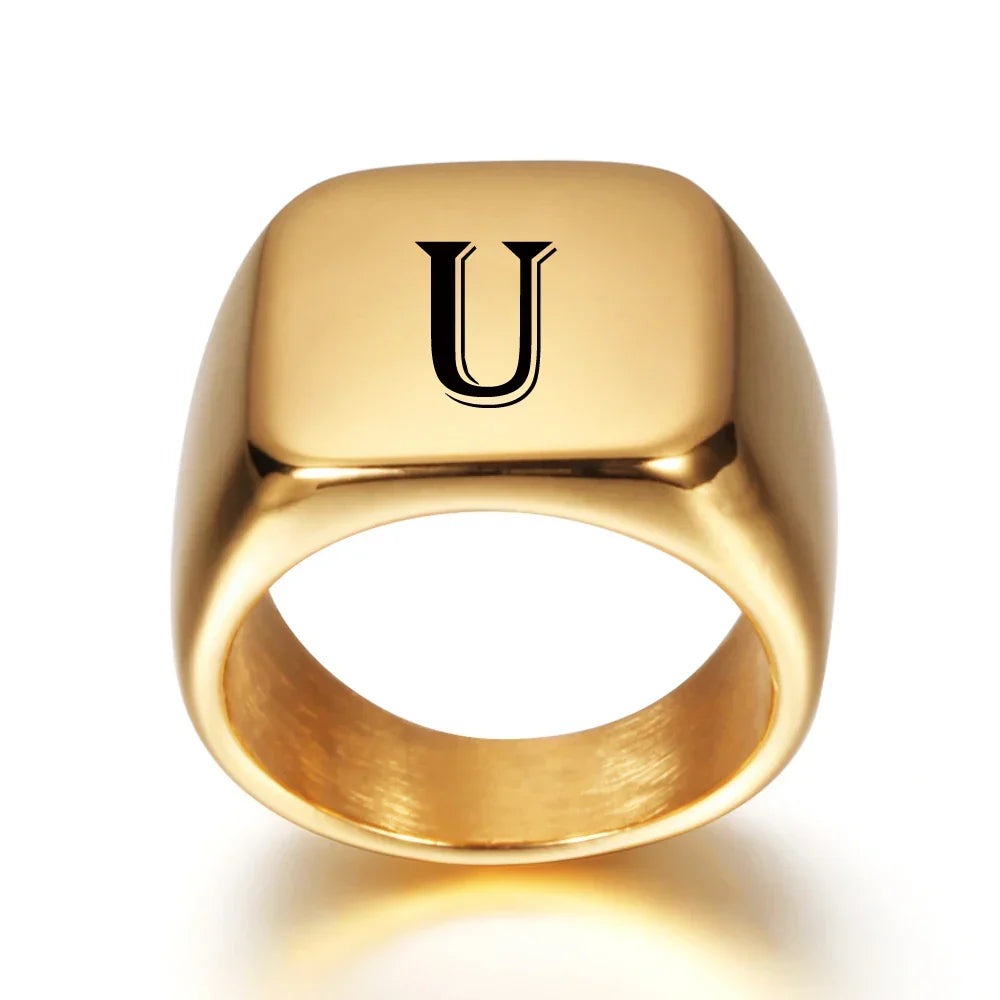 Bague large homme personnalisée avec initiale u
