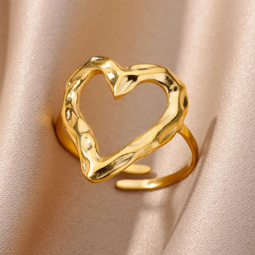 Adjustable Gold Heart Ring for Women