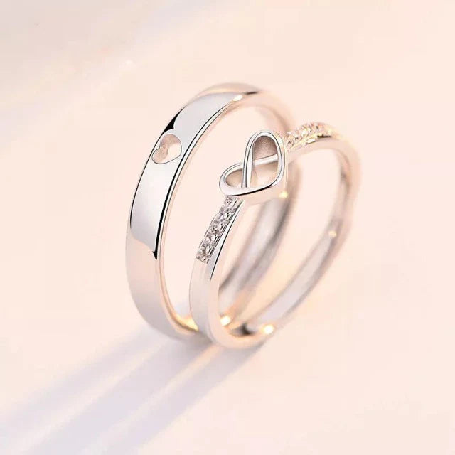 Silver Heart Ring with Diamonds (Set of 2)