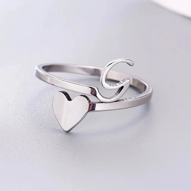 Silver Initial Heart Ring G