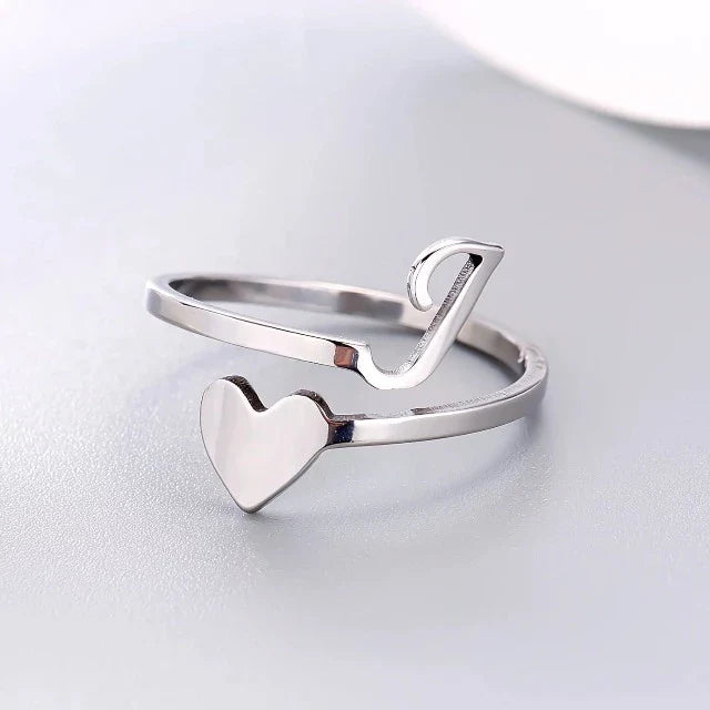 Silver Initial Heart Ring J