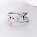 Silver Initial Heart Ring K