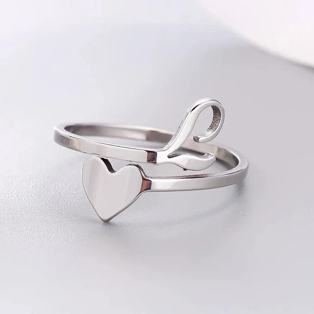 Silver Initial Heart Ring L