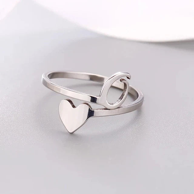 Silver Initial Heart Ring O