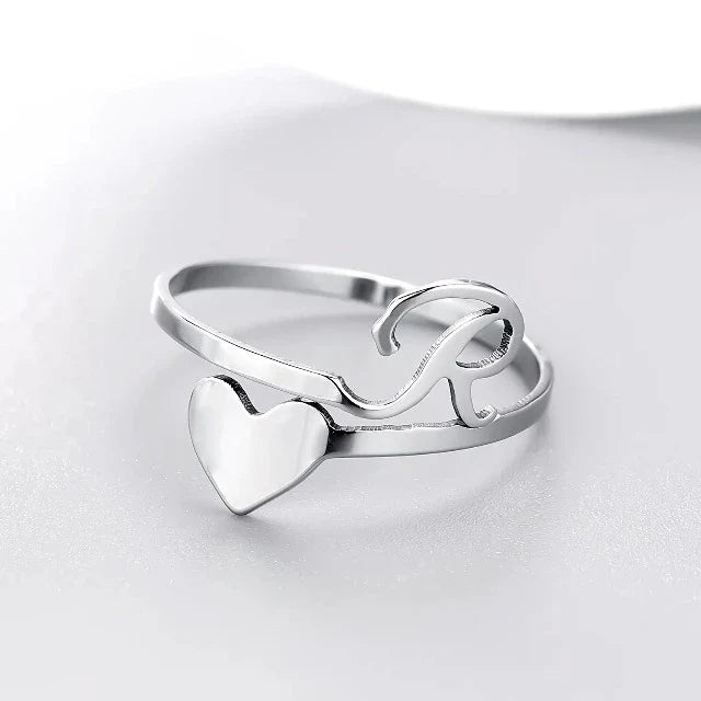 Silver Initial Heart Ring R