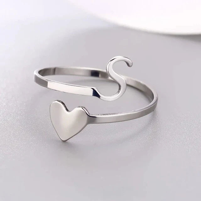 Silver Initial Heart Ring S