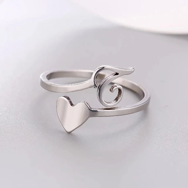 Silver Initial Heart Ring T