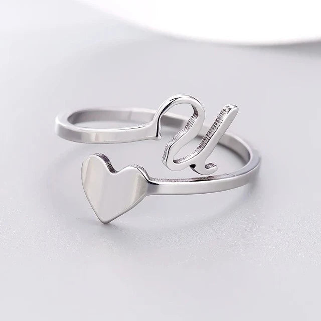 Silver Initial Heart Ring U