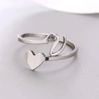 Silver Initial Heart Ring V