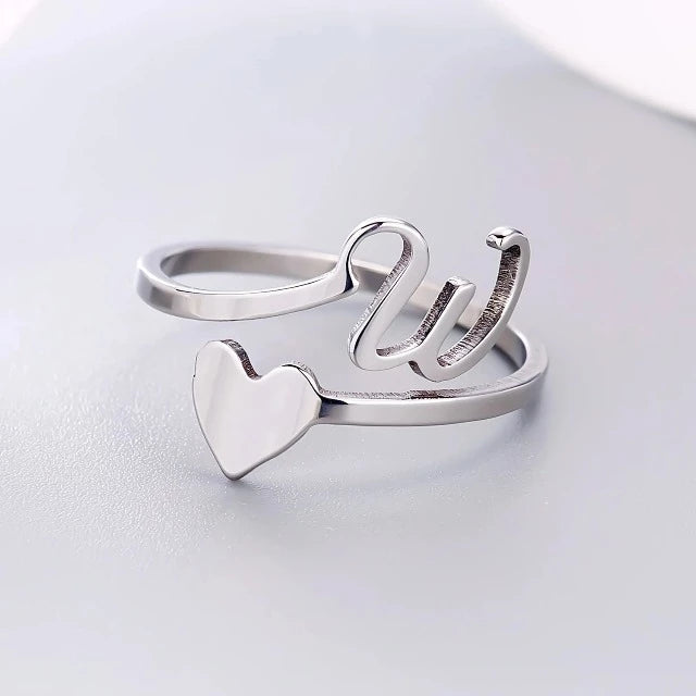 Bague Cœur Initiale Argent W