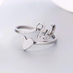 Silver Initial Heart Ring W