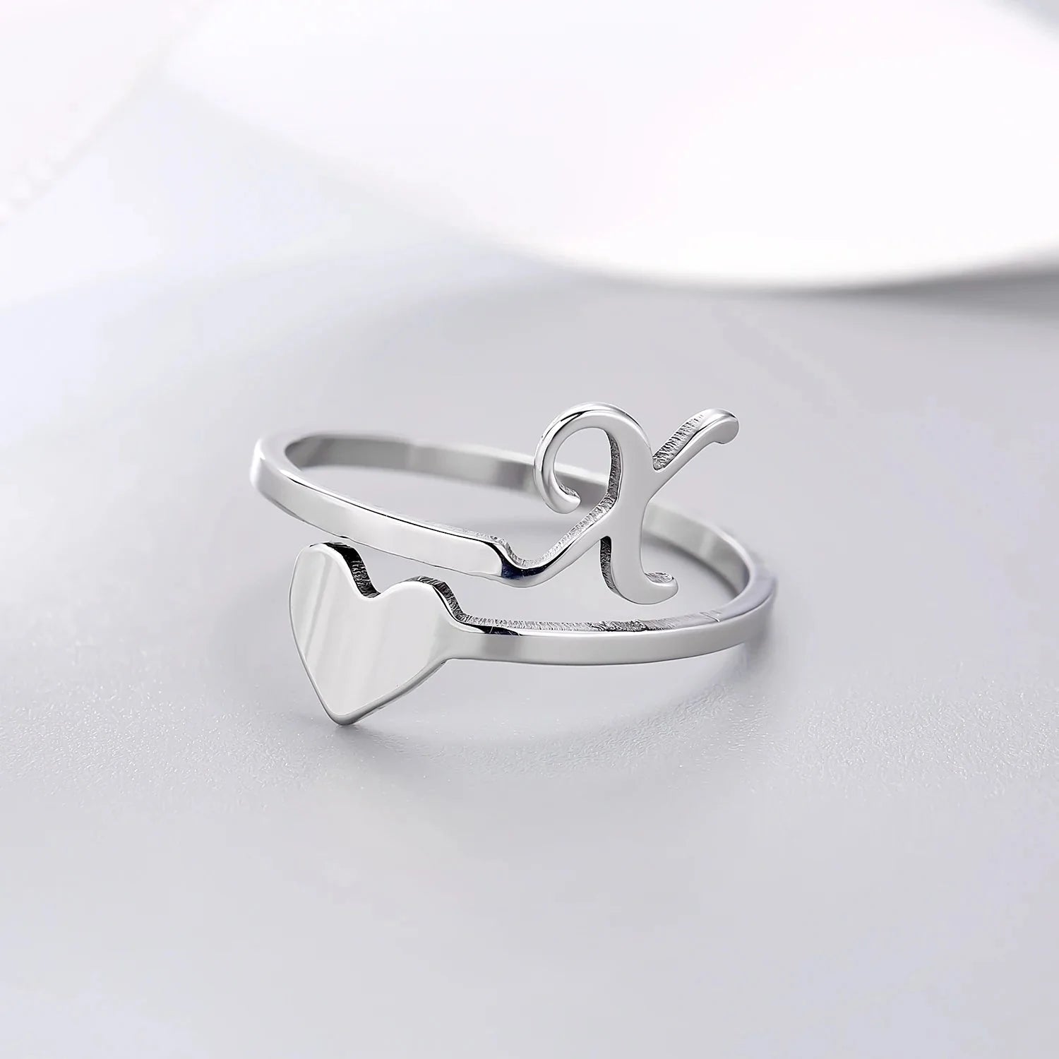 Silver Initial Heart Ring X