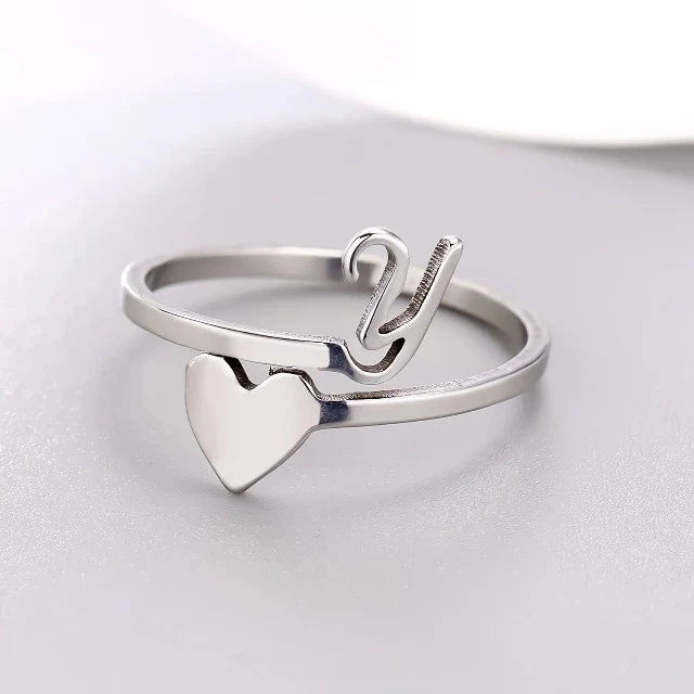 Silver Initial Heart Ring Y