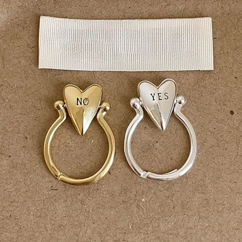 Heart Ring "Yes" and "No" for Lovers Couple silver