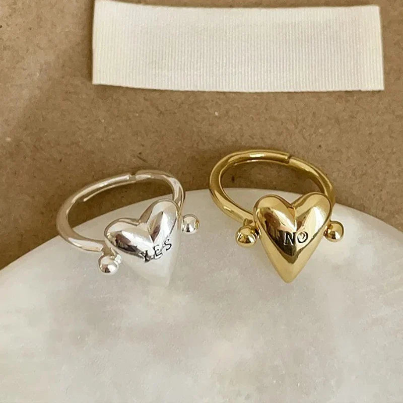 Heart Ring "Yes" and "No" for Lovers Couple gold