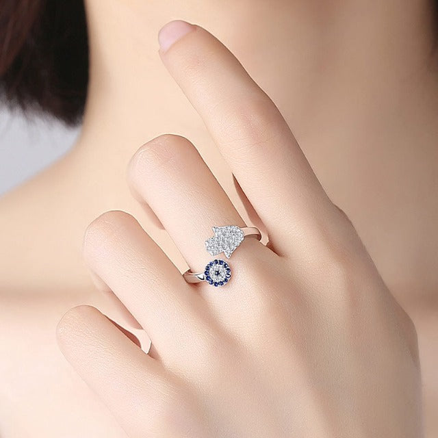 Ring Against the Evil Eye Blue Greek Turkish Matiasma Mataki in Silver