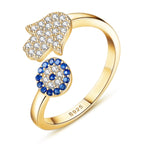 Ring Against the Evil Eye Blue Greek Turkish Matiasma Mataki in Gold