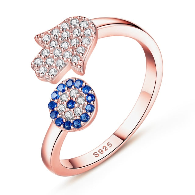 Ring Against the Evil Eye Blue Greek Turkish Matiasma Mataki in Rose Gold