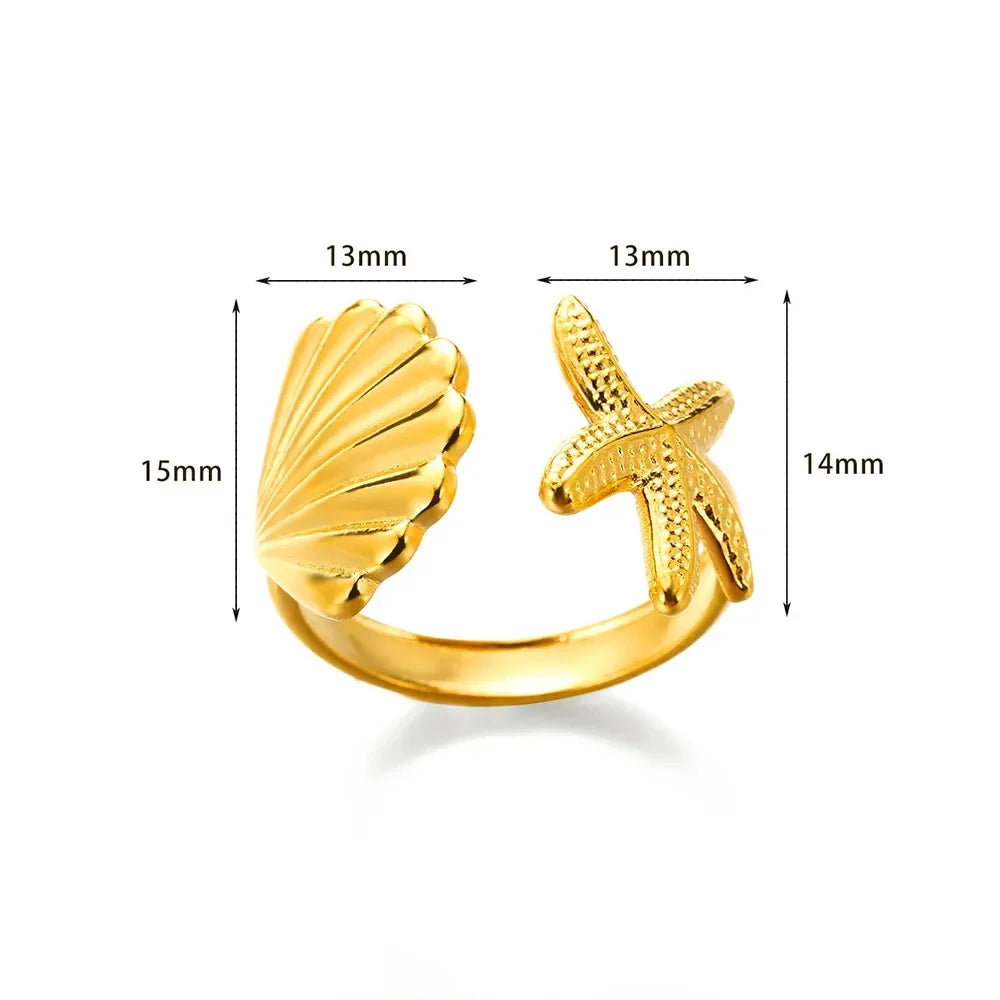 Bague coquillage et étoile de mer