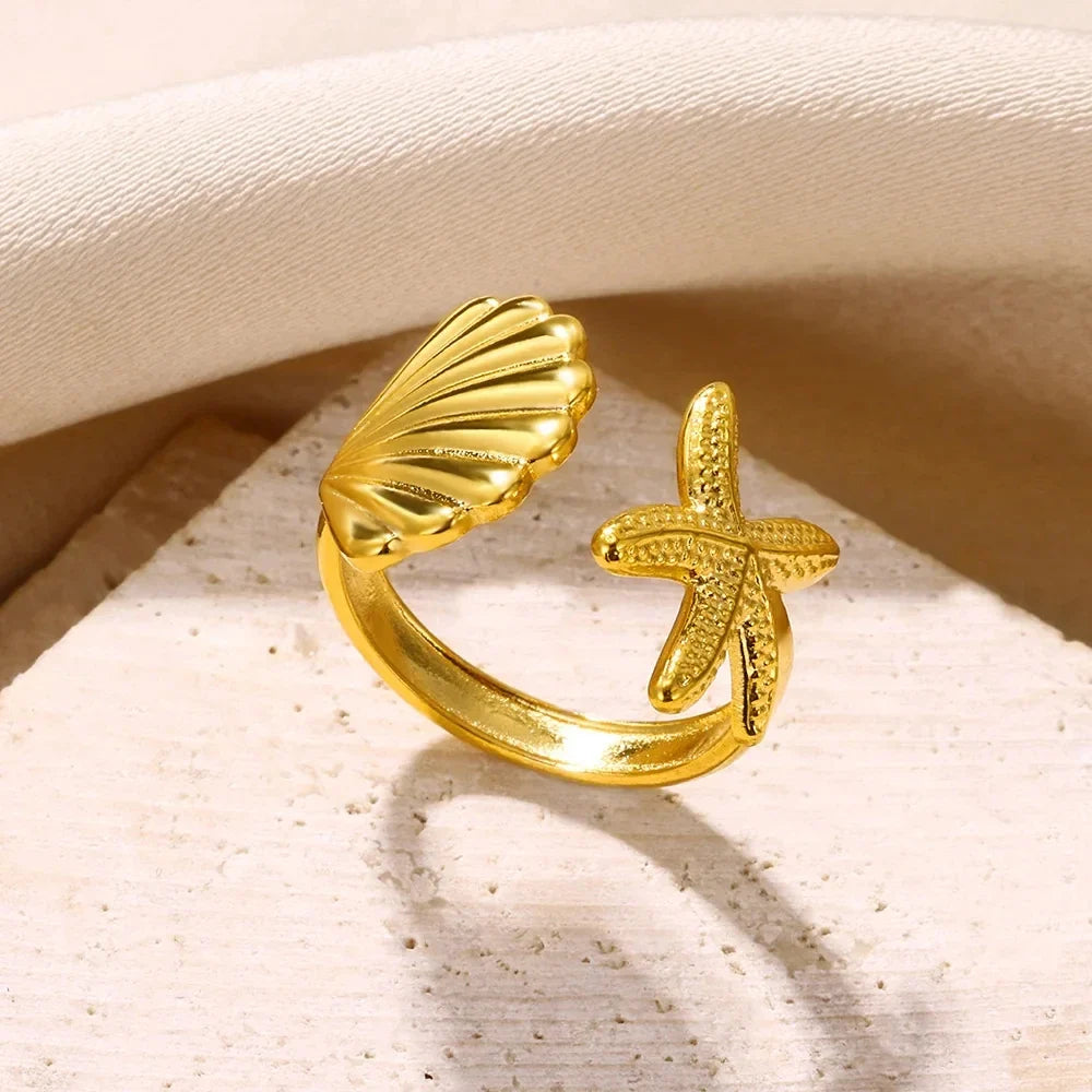 Bague coquillage et étoile de mer